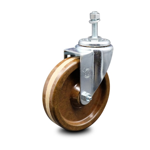5 Inch High Temp Phenolic Wheel Swivel 3/8 Inch Threaded Stem Caster SCC
